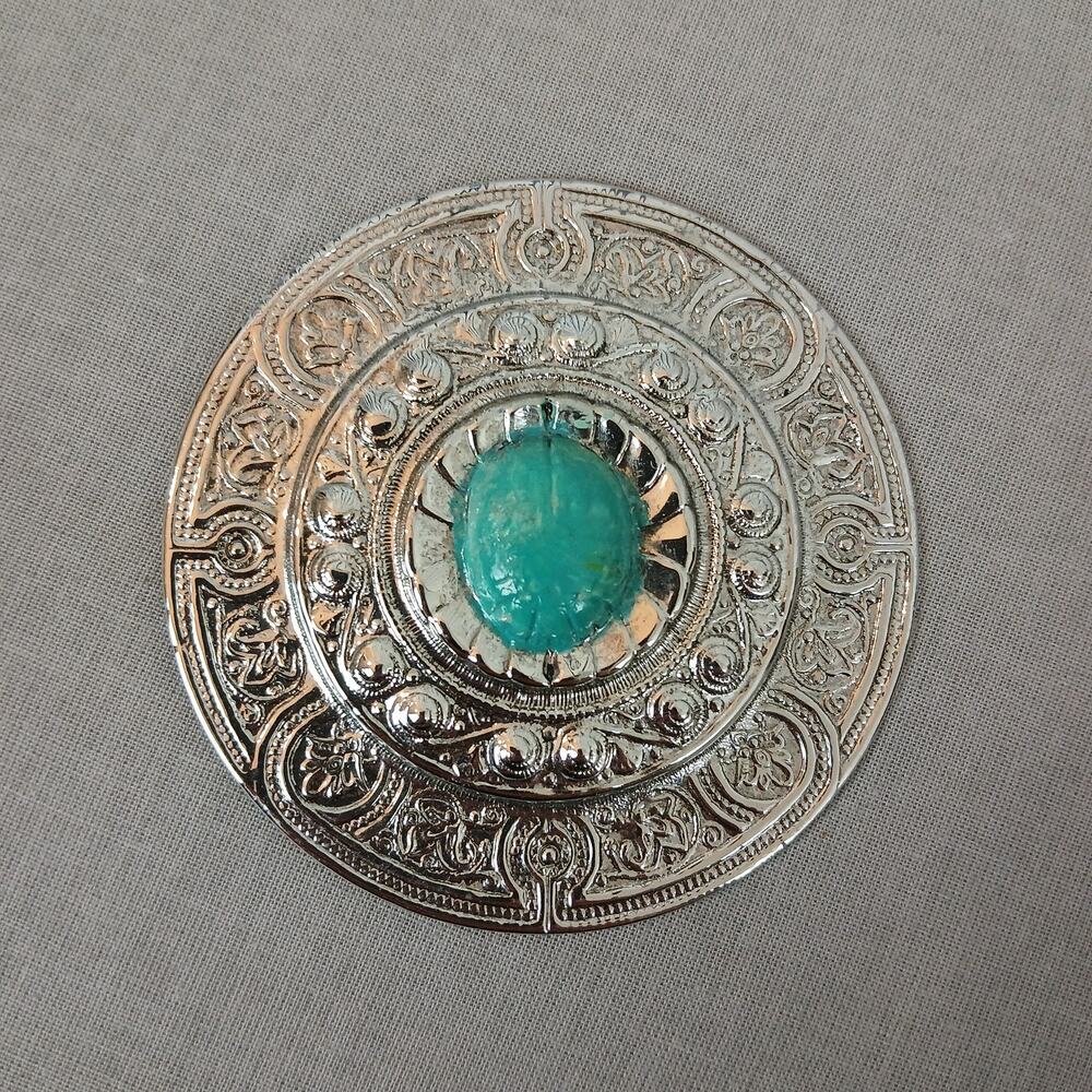 vintage silver belt buckle scarf clasp round 3" diameter lightweight southwest